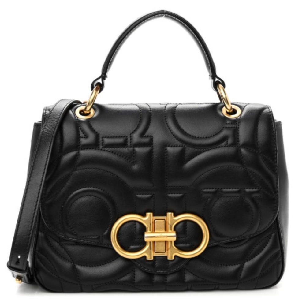 SALVATORE FERRAGAMO, Calfskin Quilted Gancini Small Top Handle Bag